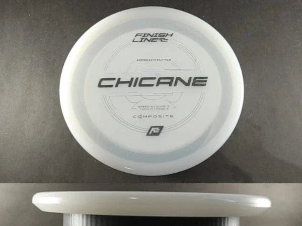 Finish Line Chicane Putt & Approach disc golf disc featuring a clean brand stamp on Composite White plastic