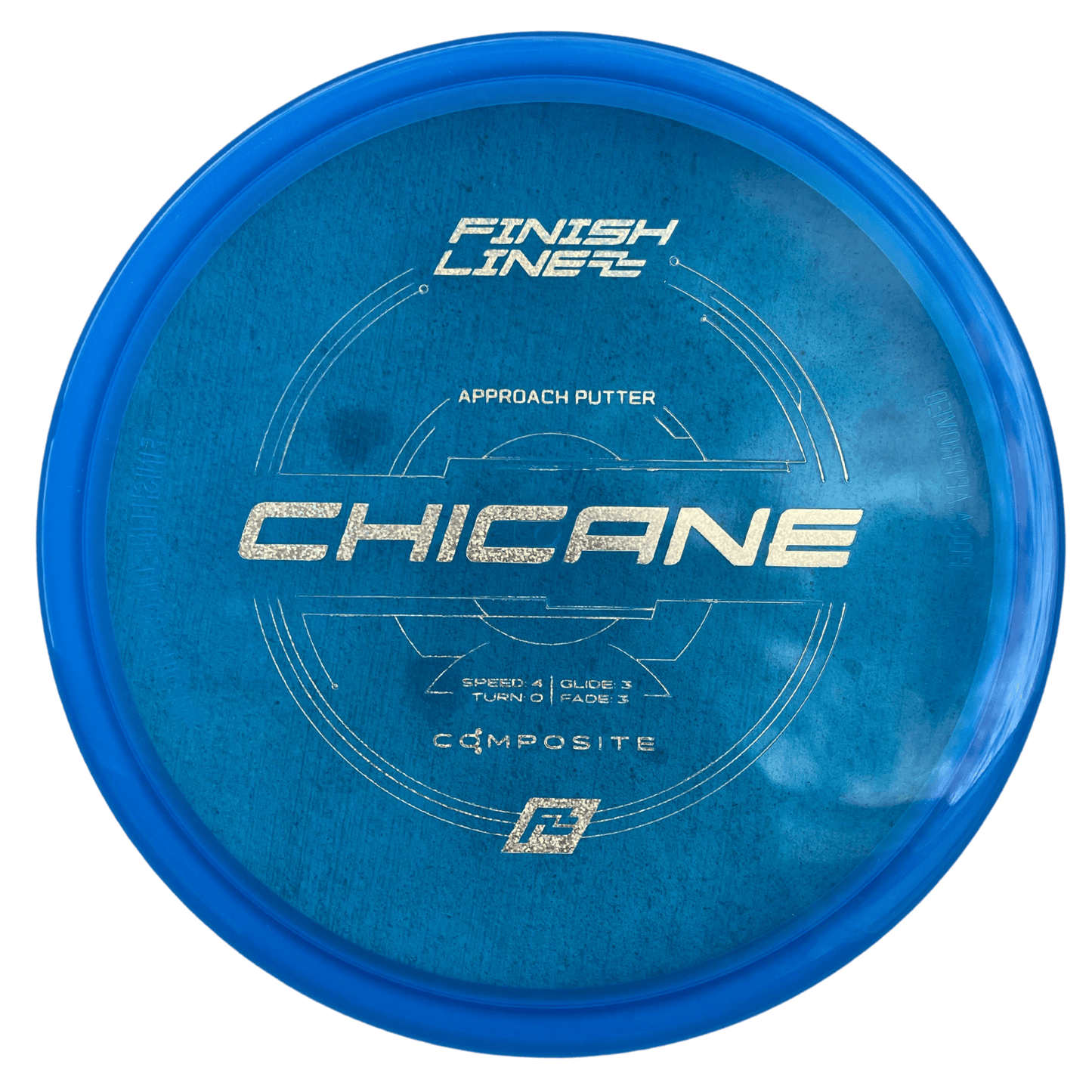 Finish Line Chicane Putt & Approach disc golf disc featuring a clean brand stamp on Composite Blue plastic