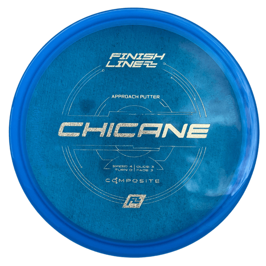 Finish Line Chicane Putt & Approach disc golf disc featuring a clean brand stamp on Composite Blue plastic